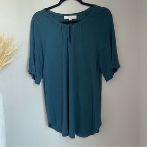 LOFT Women's Dark Teal Short Sleeve Keyhole Blouse - Size L